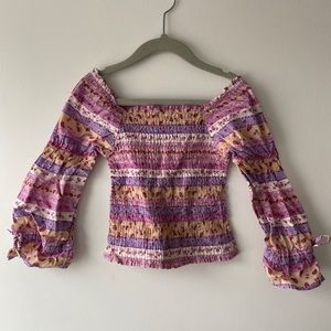 {SOLD} Ruched Cotton Top with Puffed Sleeves